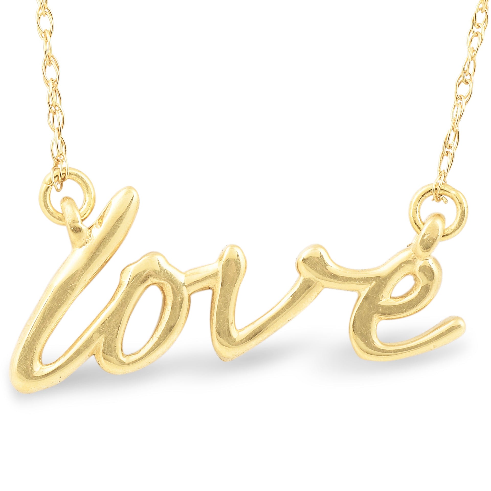 14K Yellow Gold Love Script Pendant Necklace with 18' 14K Yellow Gold Chain