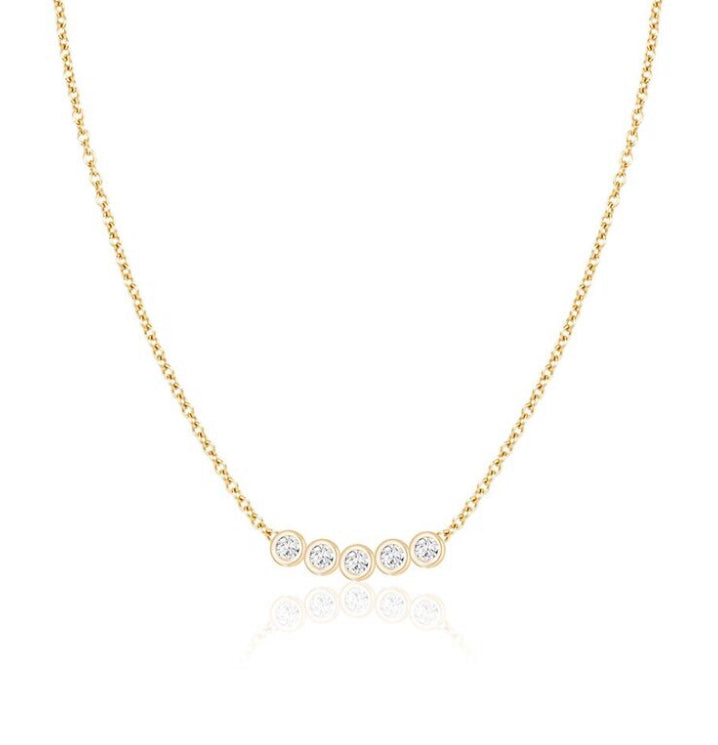 Five Horizontal Diamond Necklace Yellow Gold