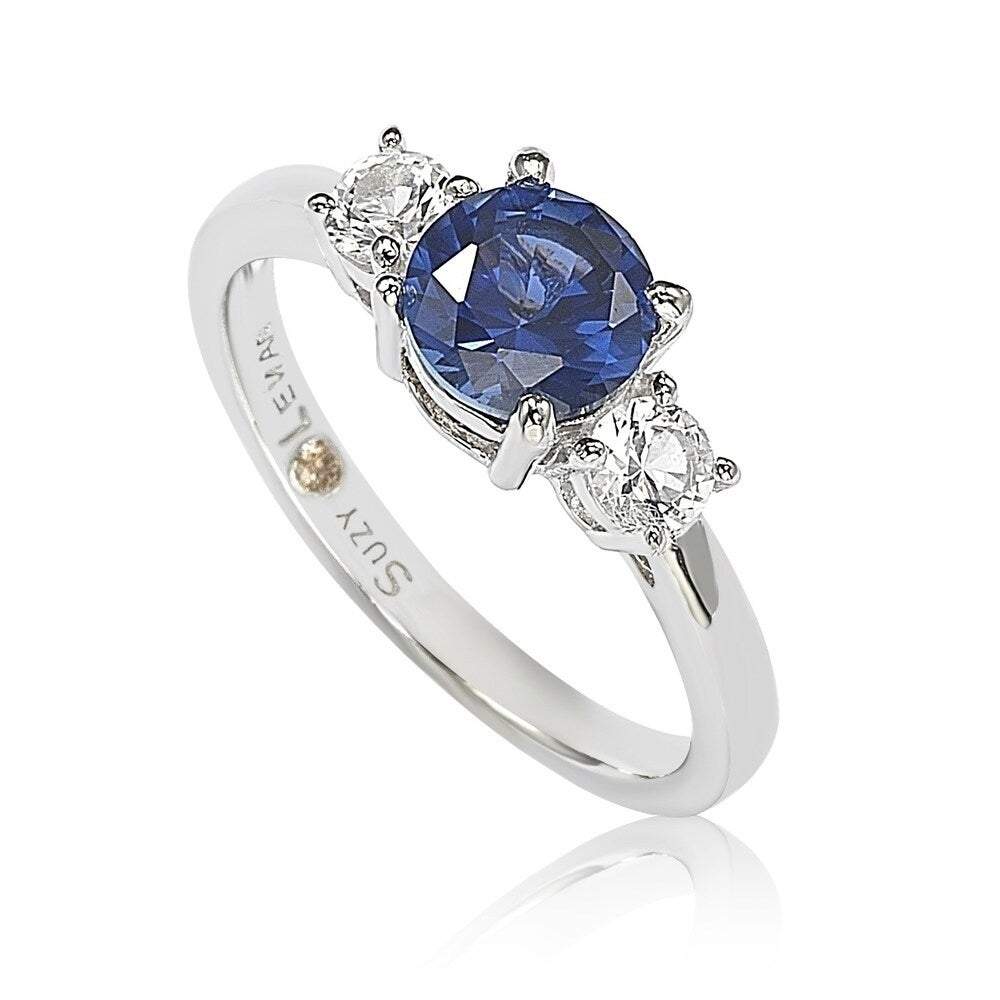 Suzy Levian Sterling Silver Sapphire & Diamond Accent Engagement Ring