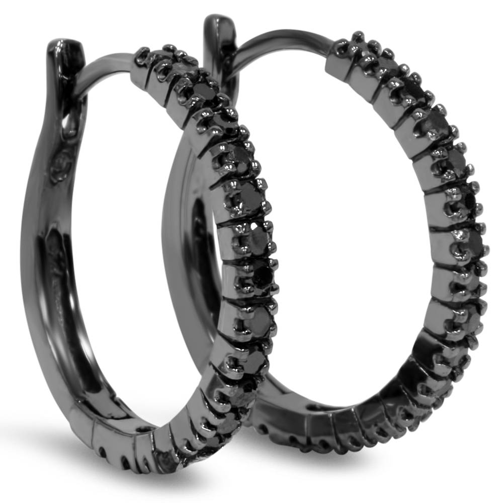 1/2 ct Black Diamond Hoops 10K Black Gold