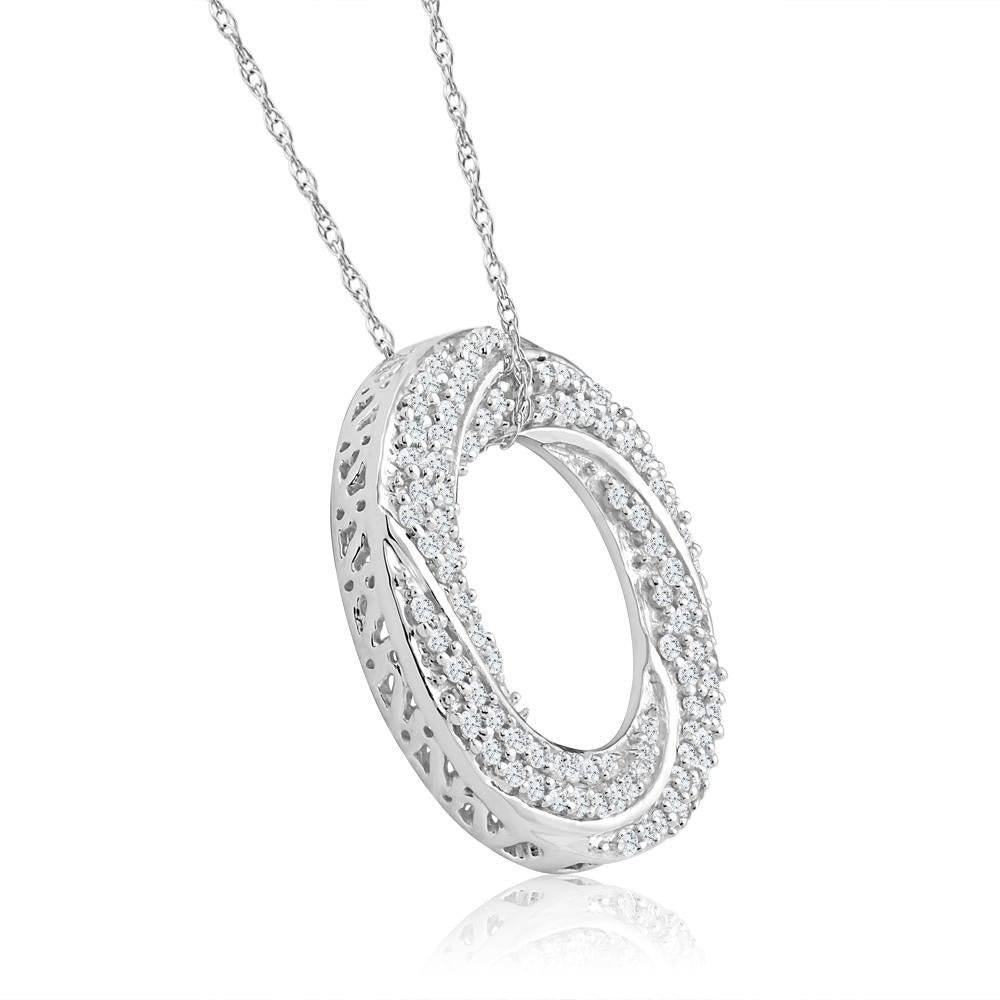 5/8 ct Diamond Circle Pendant 10k White Gold Women's Necklace 1' Tall