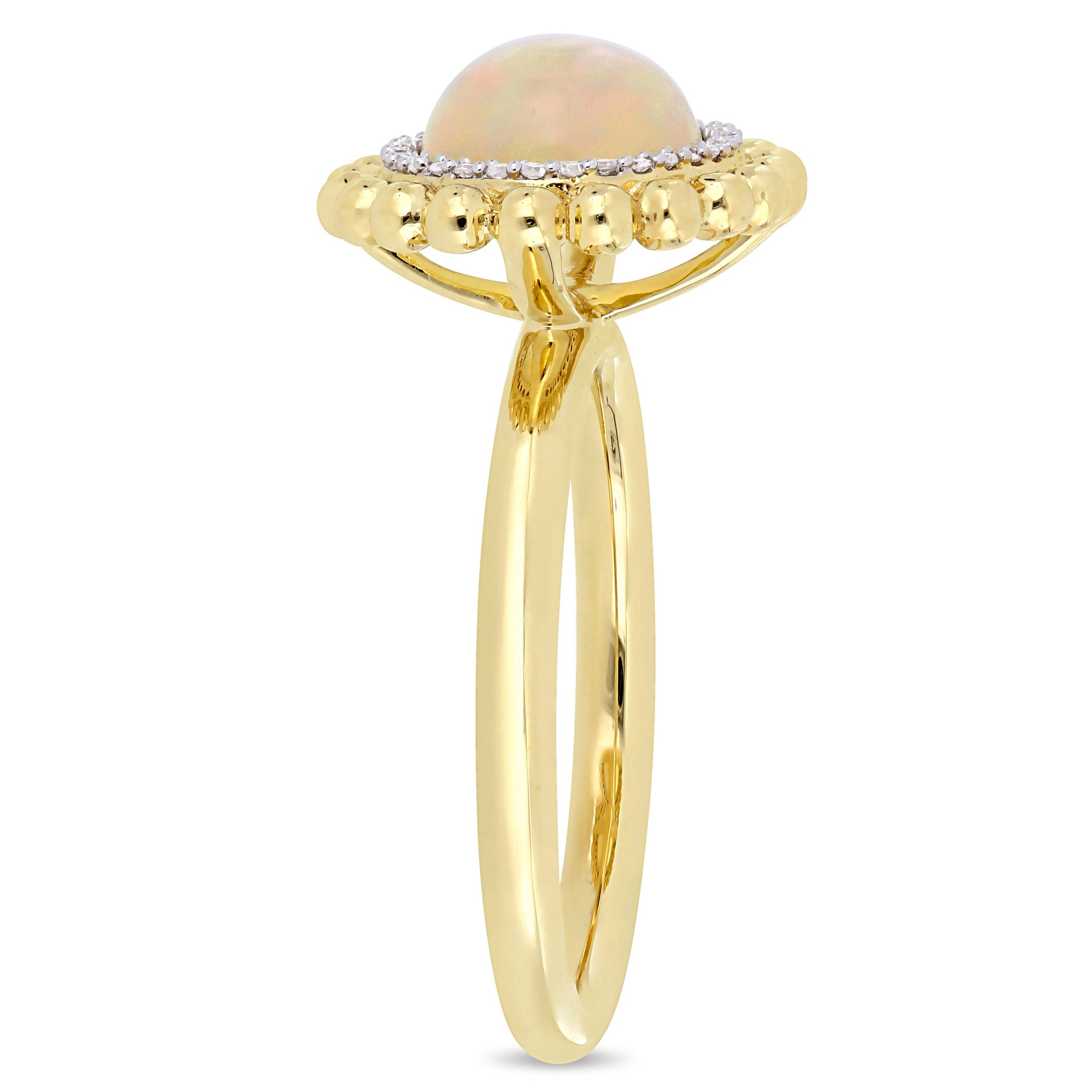 2 CT TGW Oval-Cut Yellow Ethiopian Opal and 1/10 CT TW Diamond Halo Ring in 14K Yellow Gold