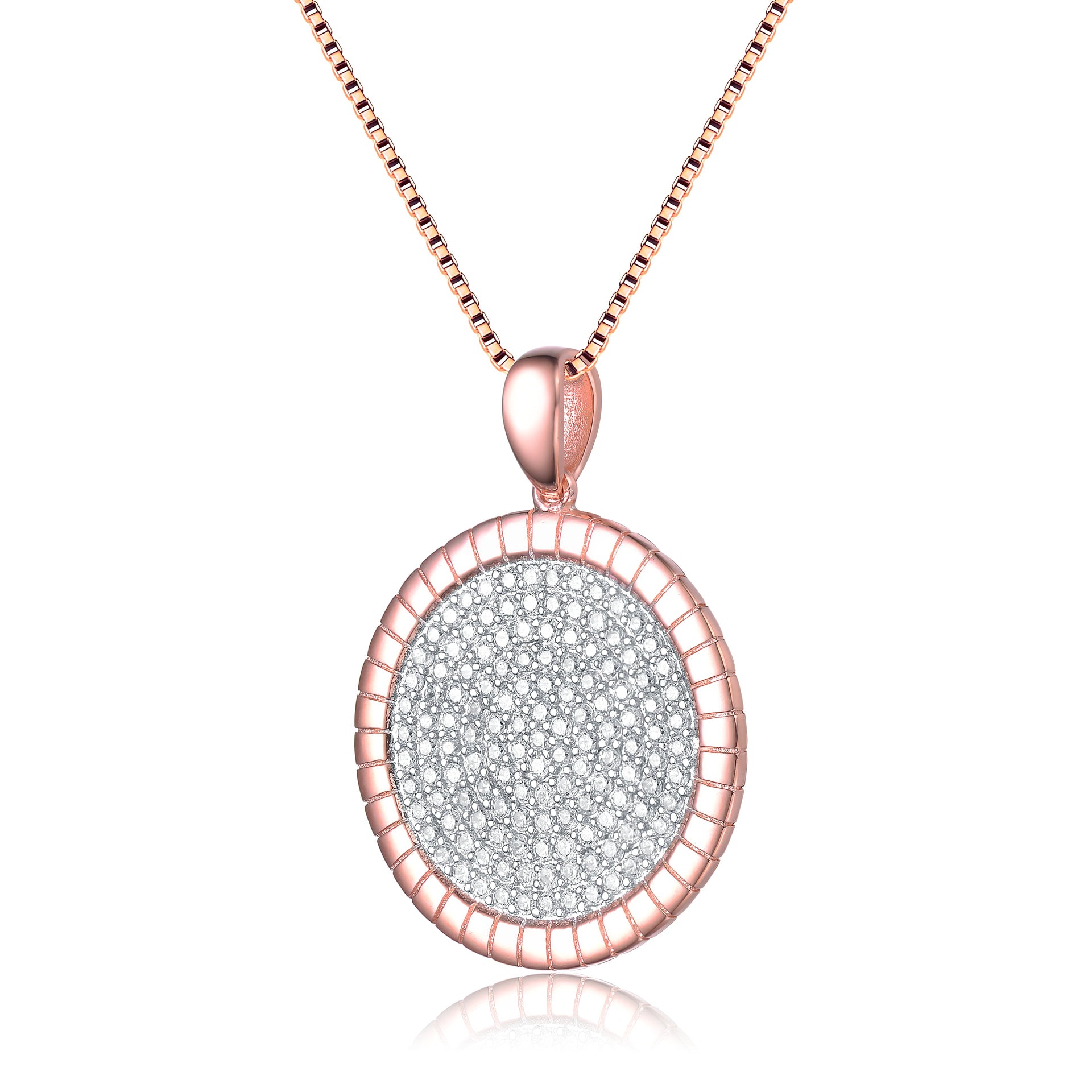 Rose Gold Plated Clear Cubic Zirconia Round Shaped Pendant Necklace