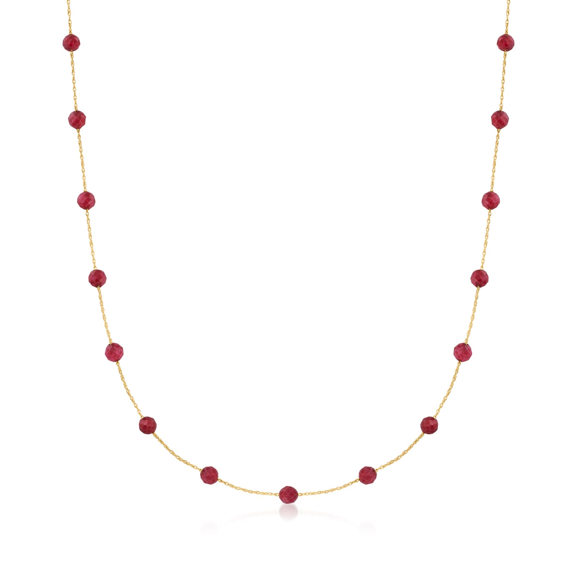 Canaria Ruby Bead Station Necklace in 10kt Yellow Gold