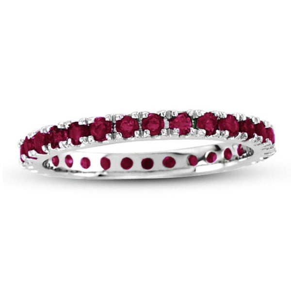 Suzy Levian 14K White Gold Emerald Ruby Sapphire Eternity Band Ring (Set of 3)