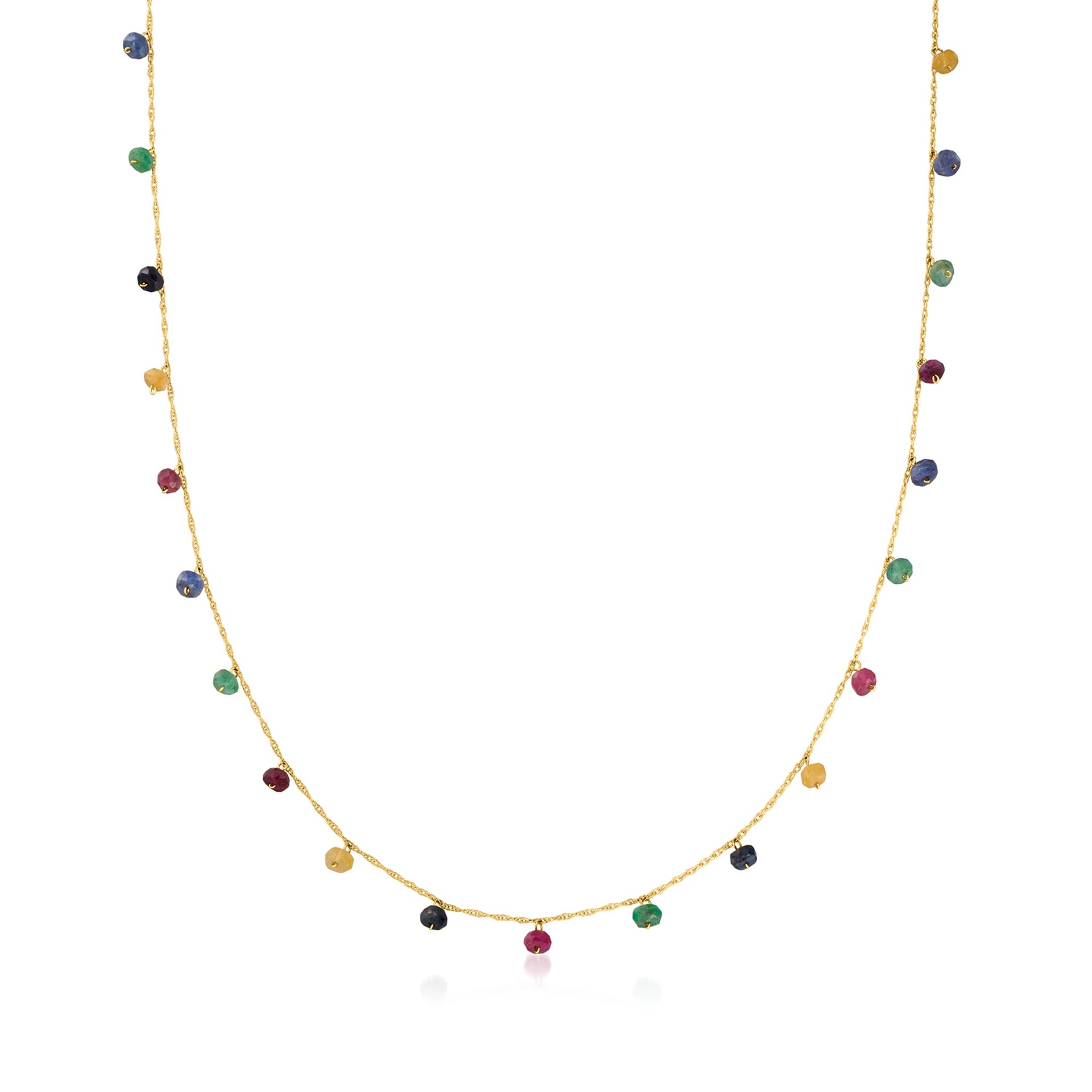 Canaria Multicolored Sapphire and Ruby Bead Station Necklace in 10kt Yellow Gold