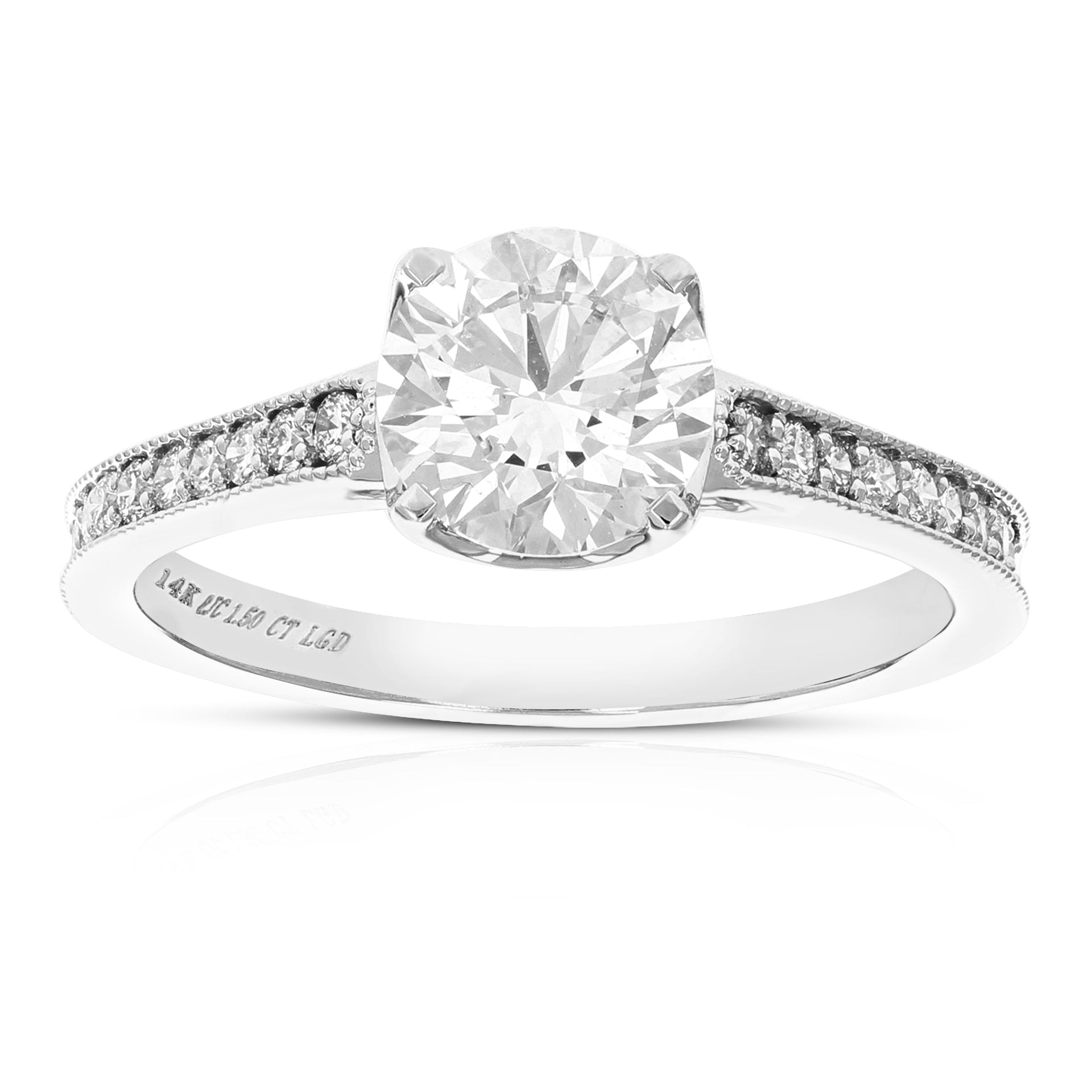 1.50 cttw Lab Grown Diamond Engagement Ring for Women in 14K White Gold Round Prong
