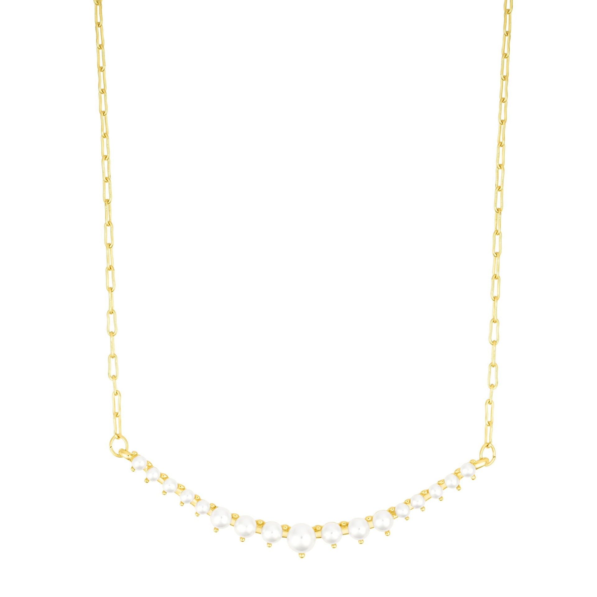 14k Gold Plated Pearl Curved Bar Necklace