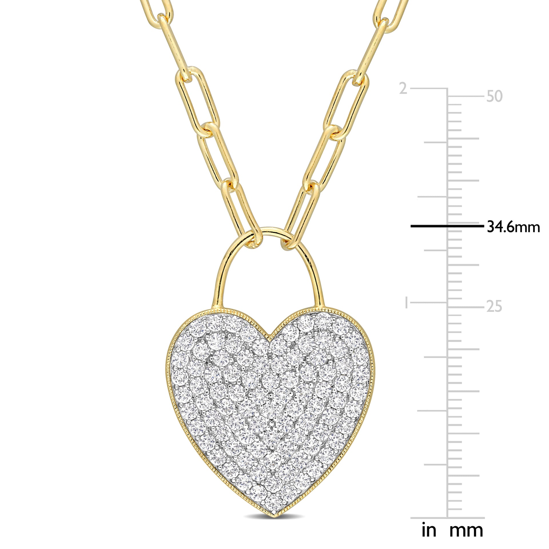 4 1/2 CT TGW Created White Sapphire Heart Pave Pendant with Chain in Yellow Plated Sterling Silver