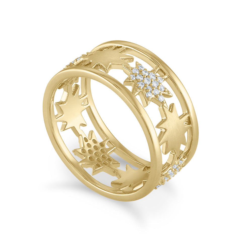 Gold Half Pavé Diamond Mini KAPOW! Band Ring