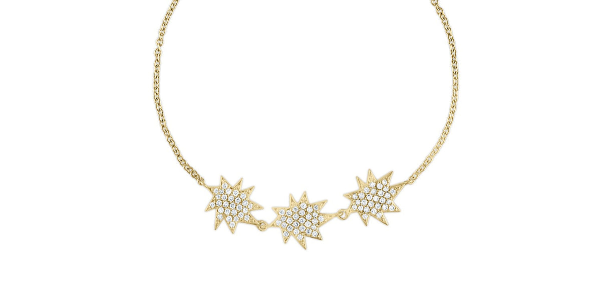 Gold Mini KAPOW! bolo bracelet: Three Pavé Diamond Stars