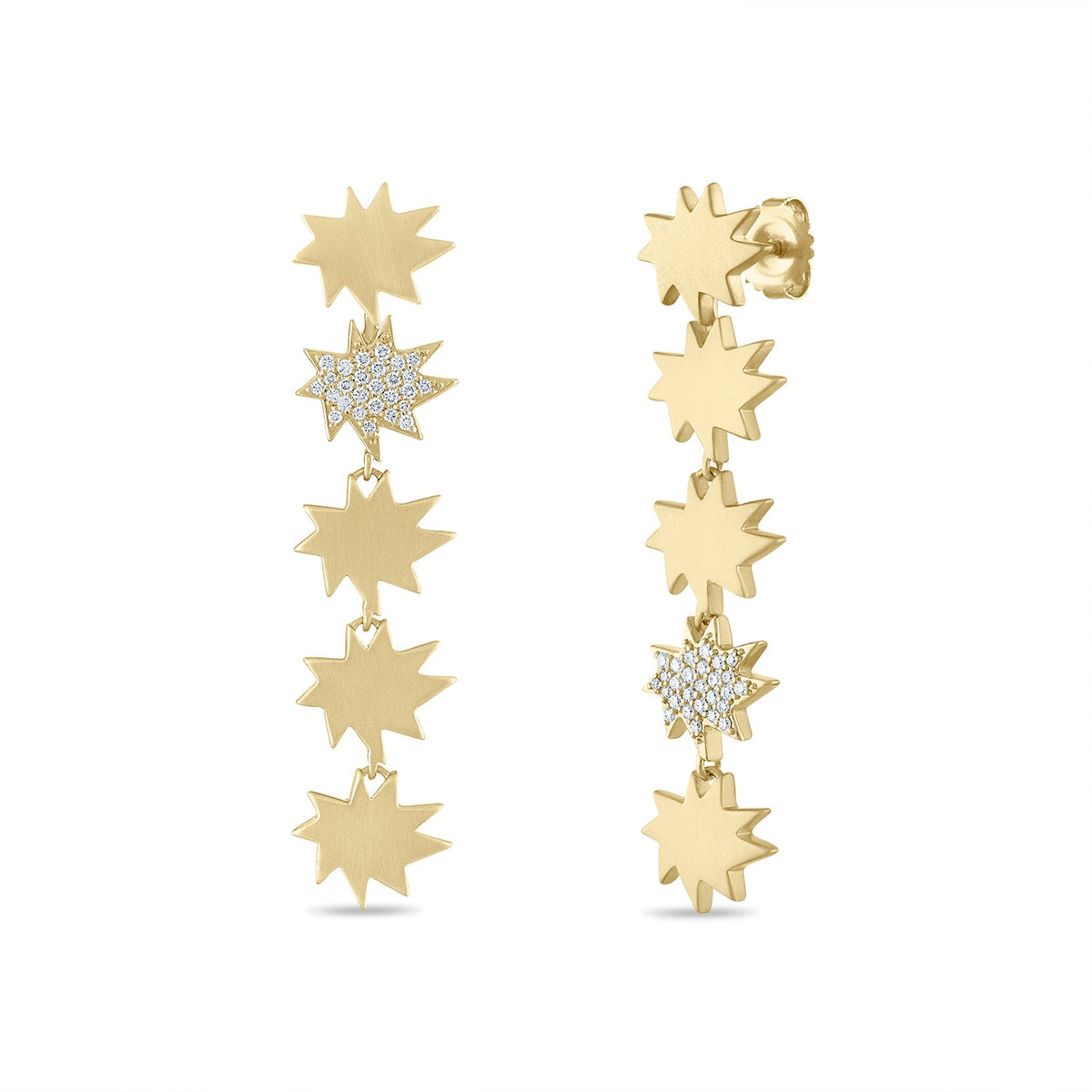 Gold Five Star Mini KAPOW! Convertible Earrings: One Pavé Diamond Star