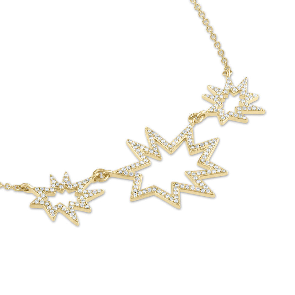 Gold Triple Nova KAPOW! Necklace with Pavé Diamonds