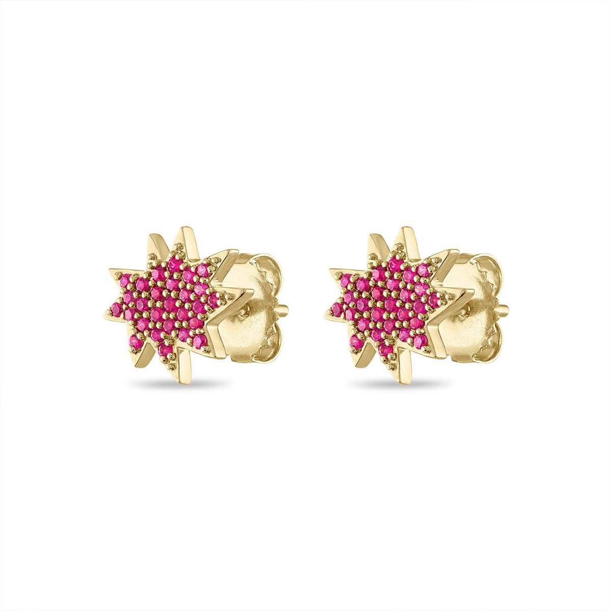 Gold Mini KAPOW! Stud Earrings with Pavé Rubies