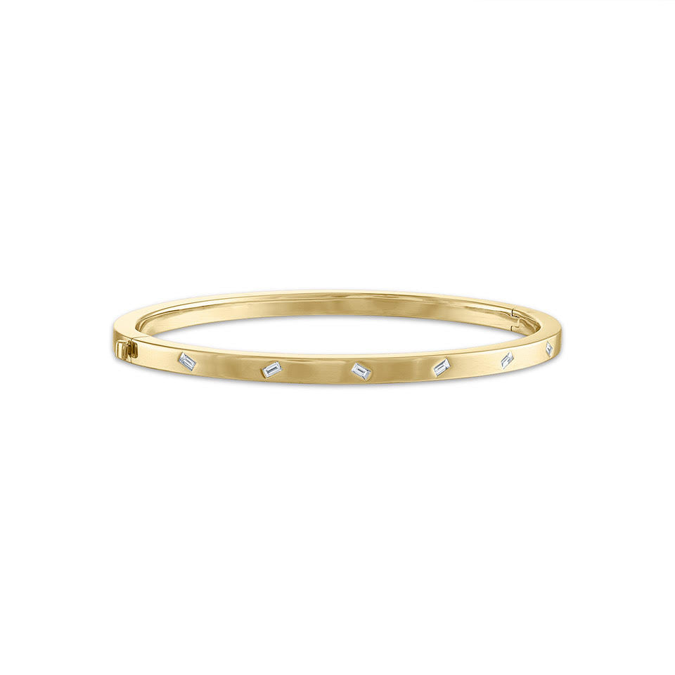 Essentials Gold Bangle Bracelet with Scattered Diamond Baguettes