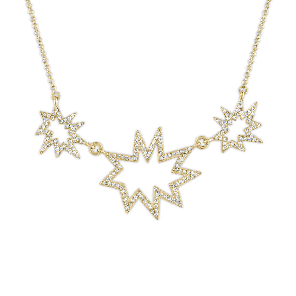 Gold Triple Nova KAPOW! Necklace with Pavé Diamonds