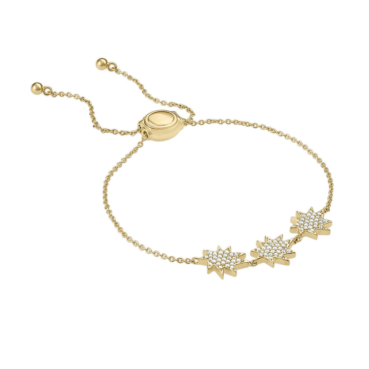 Gold Mini KAPOW! bolo bracelet: Three Pavé Diamond Stars