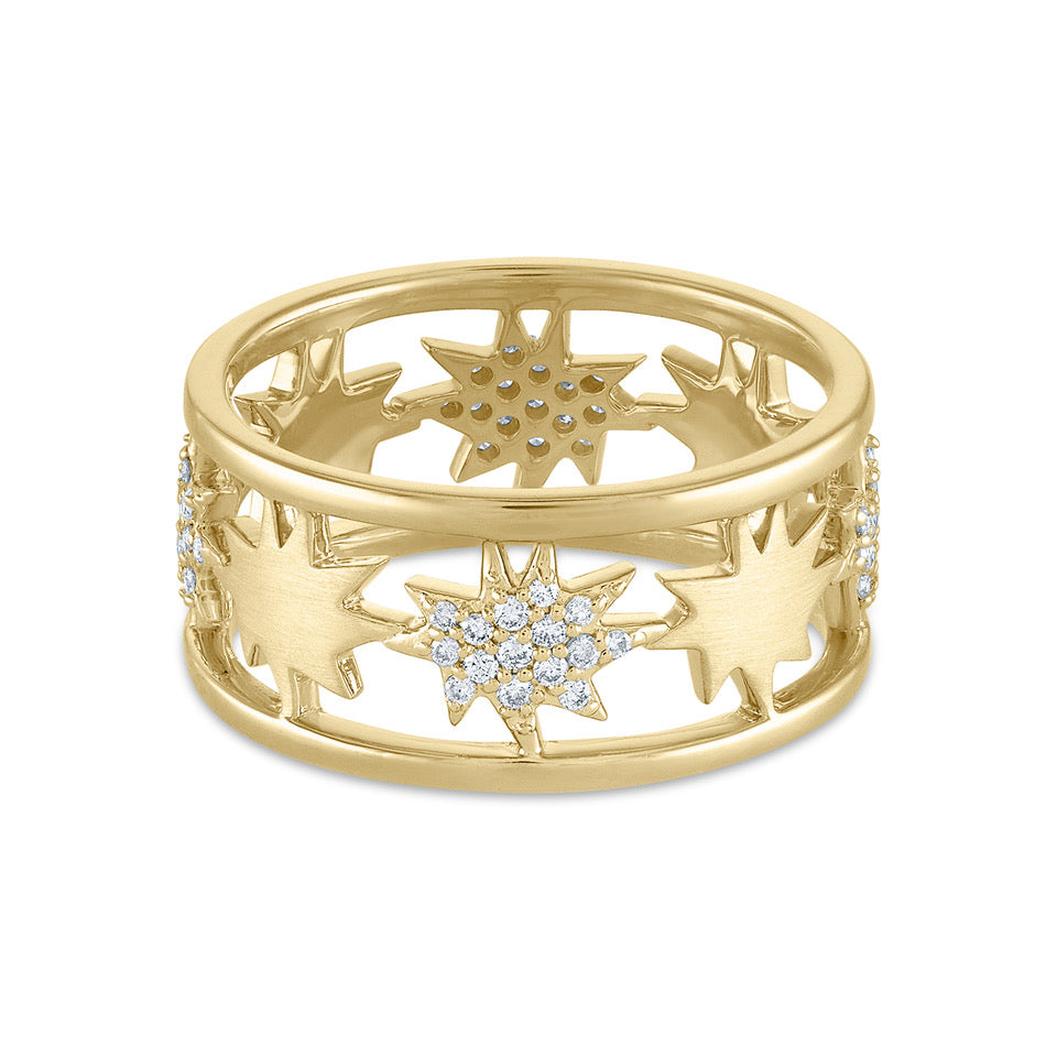 Gold Half Pavé Diamond Mini KAPOW! Band Ring