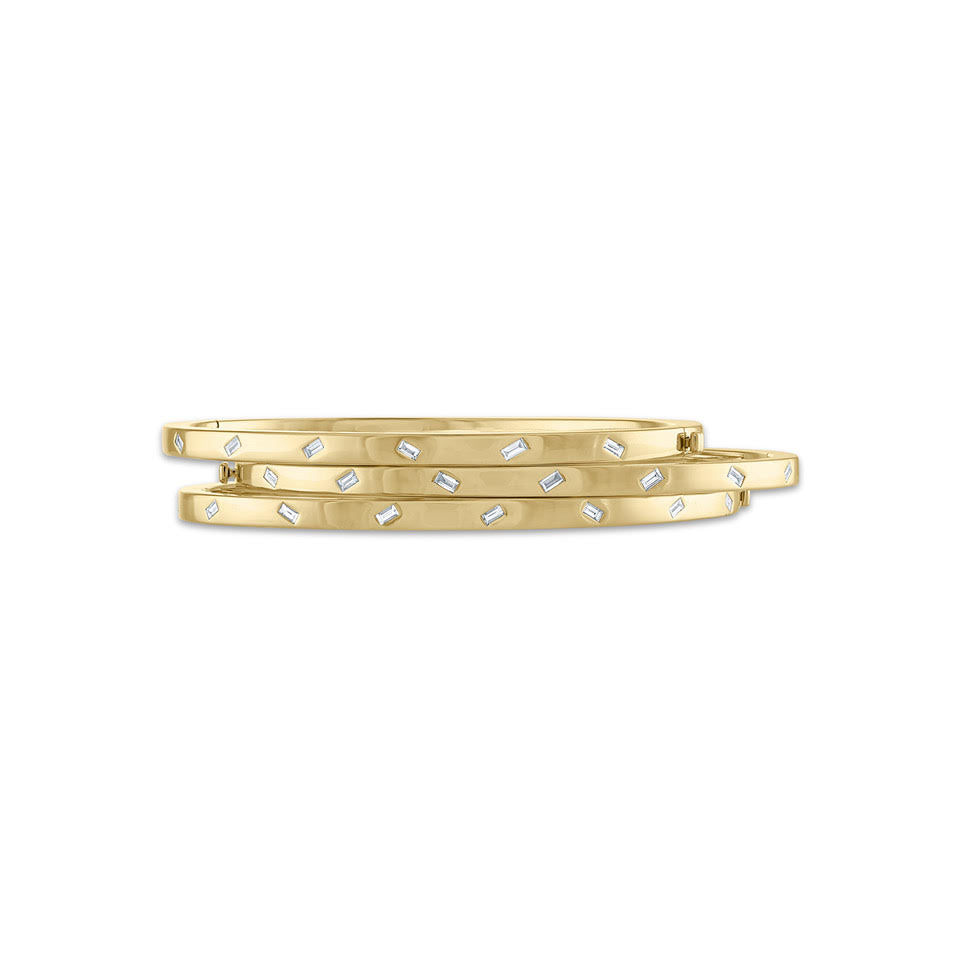 Essentials Gold Bangle Bracelet with Scattered Diamond Baguettes
