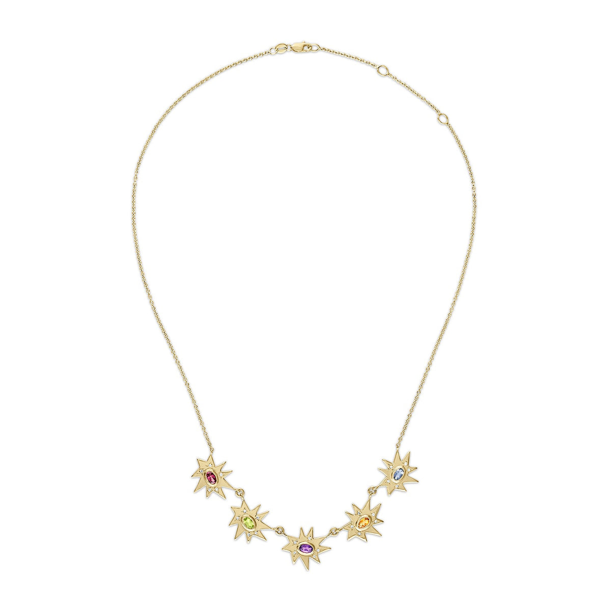 Gold Five Star Midi KAPOW! Necklace with Rainbow Gemstones and Diamonds