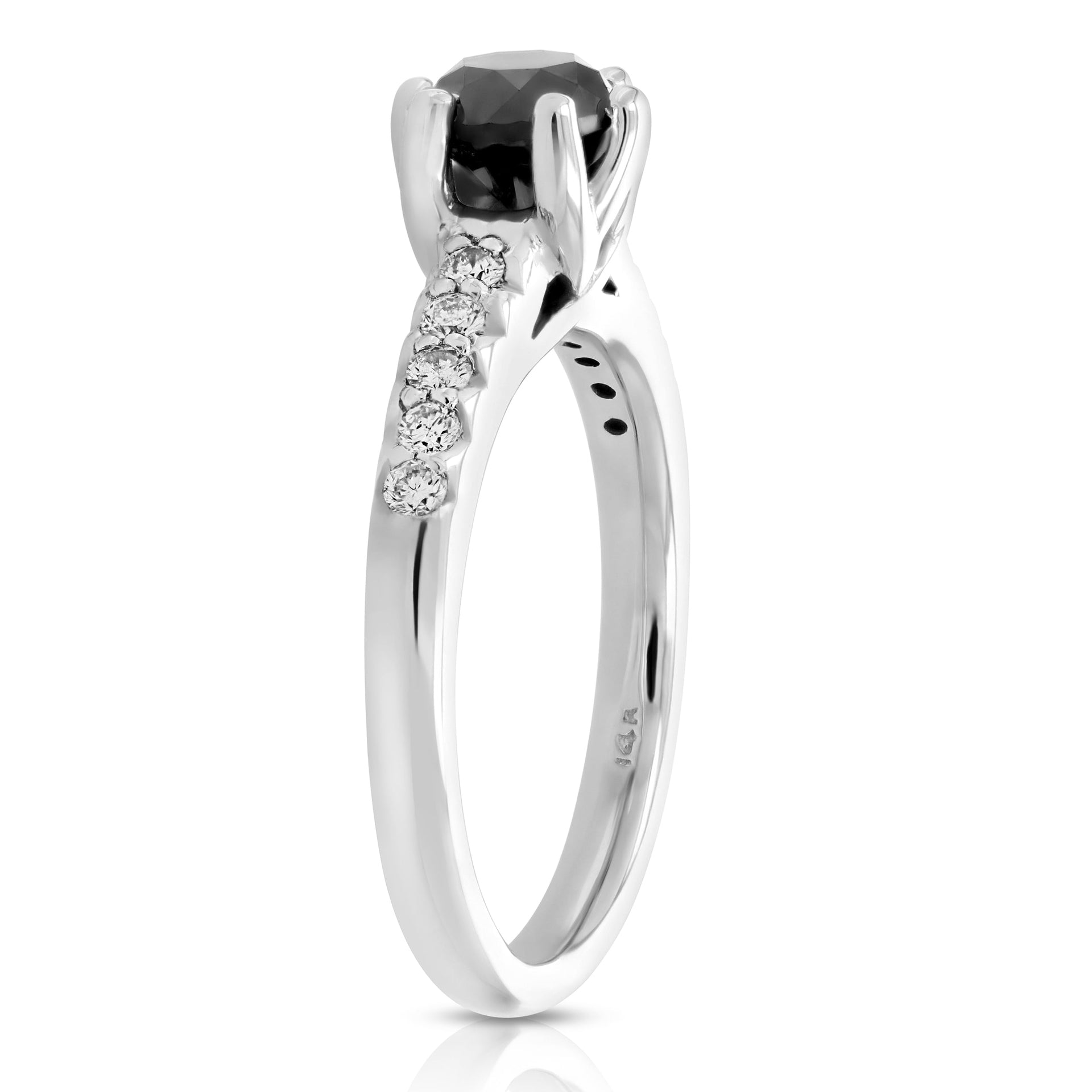 1.15 cttw Black and White Diamond Engagement Ring 14K White Gold Bridal