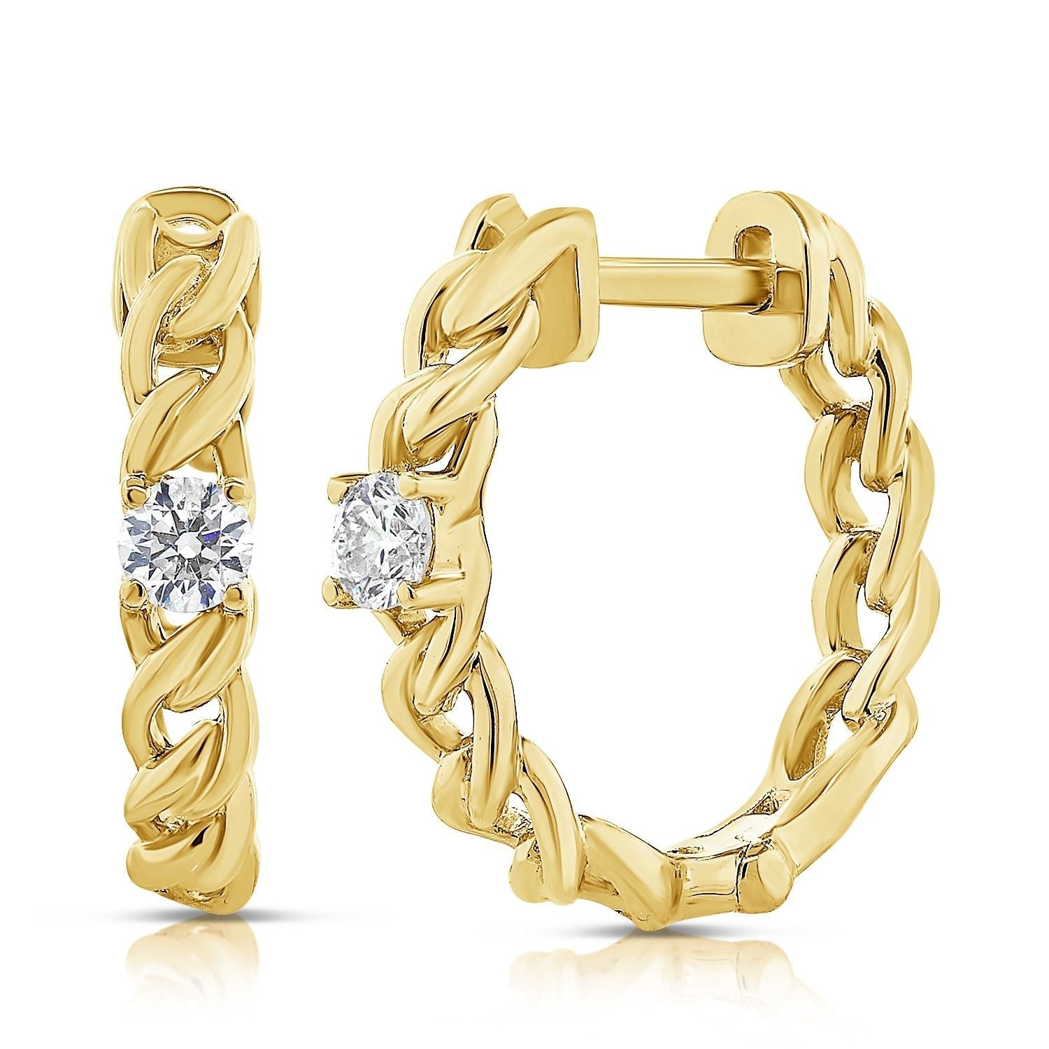 14k YG 1.92GR HUGGIE EARRINGS WITH 2 ROUND DIAMONDS 0.12C