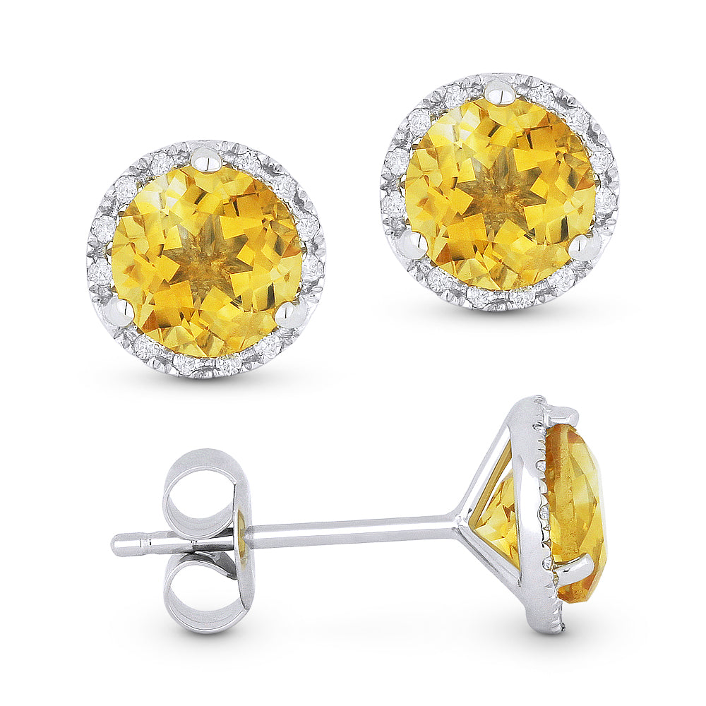 6.5 16.9 Mm 1.60ct Citrine Stud Earrings In 14K White Gold
