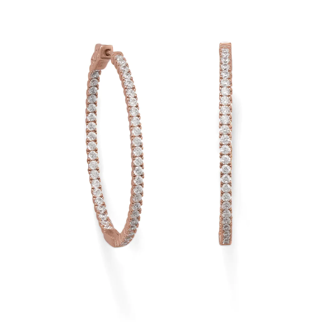 18k Rose Gold Embellished Hoop Earrings