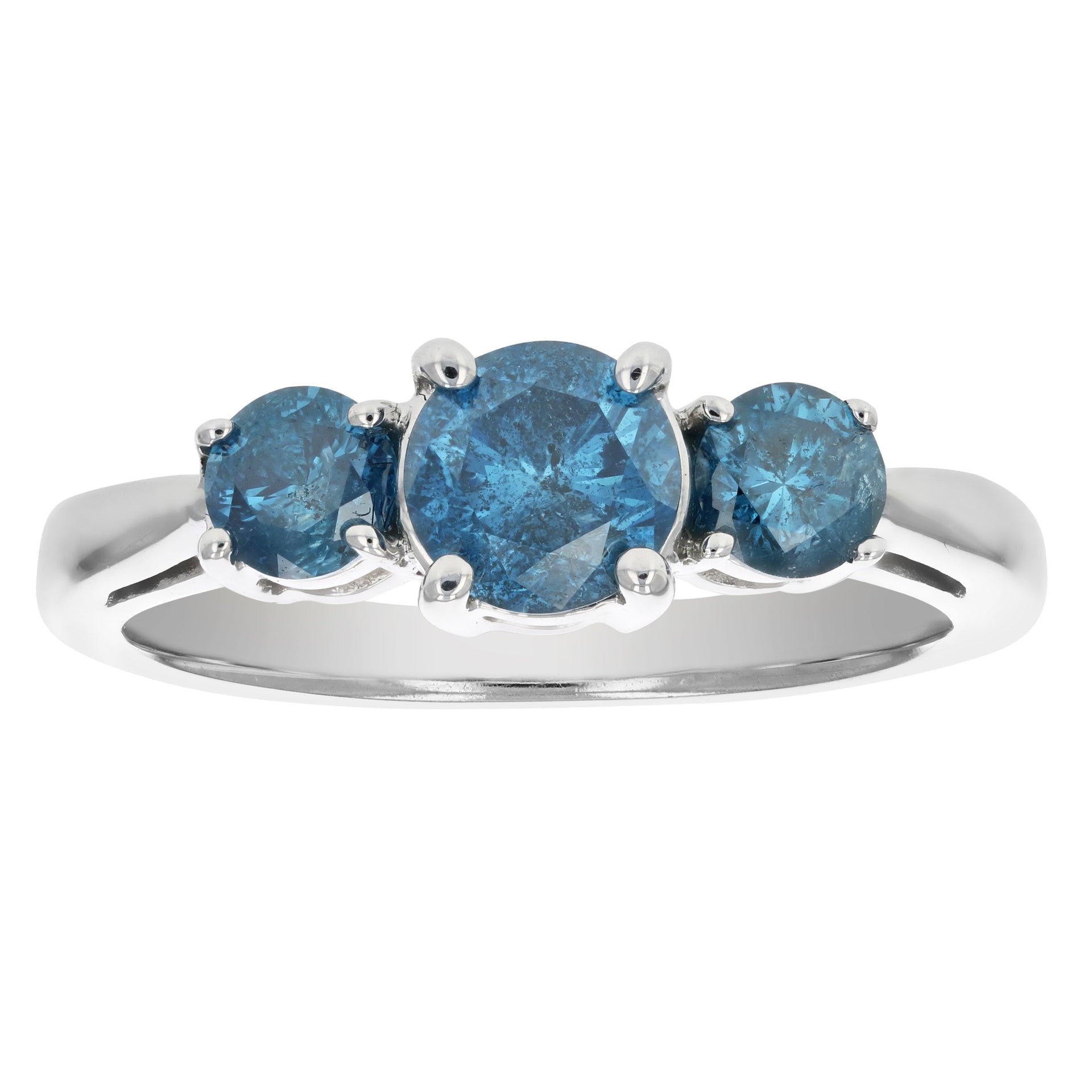 1.50 cttw 3 Stone Blue Diamond Engagement Ring in 14K White Gold Round