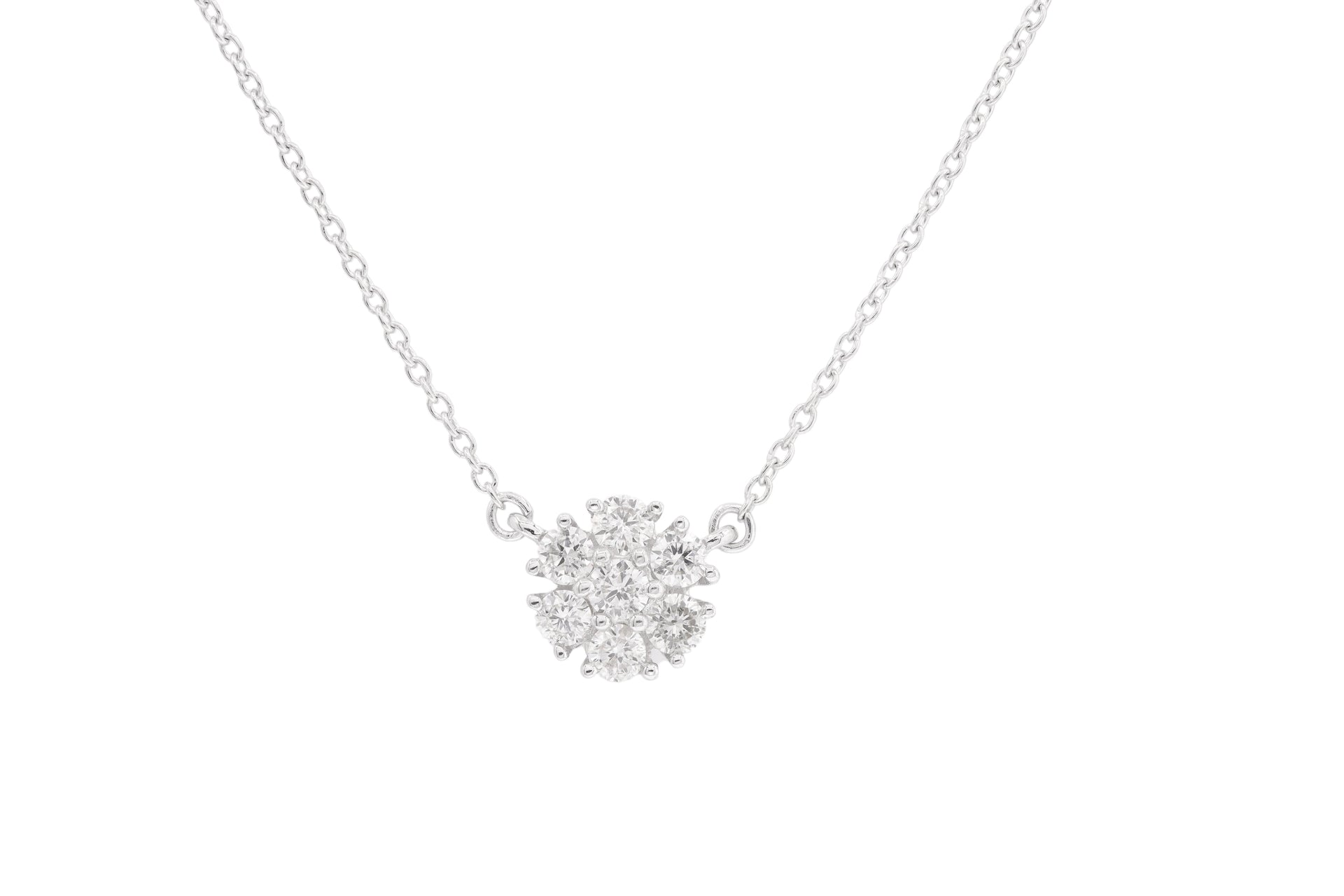 14kt white gold, 16' diamond pendant with flower-shaped design adorned with 0.35 cts tw diamonds