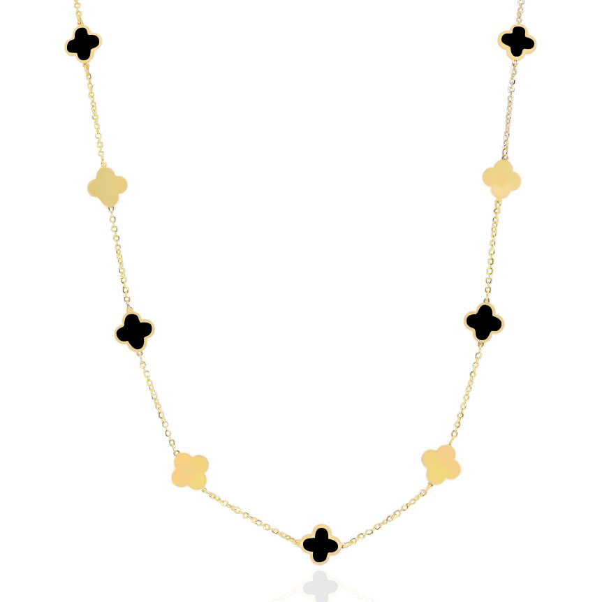 Mini Onyx And Gold Clover Necklace