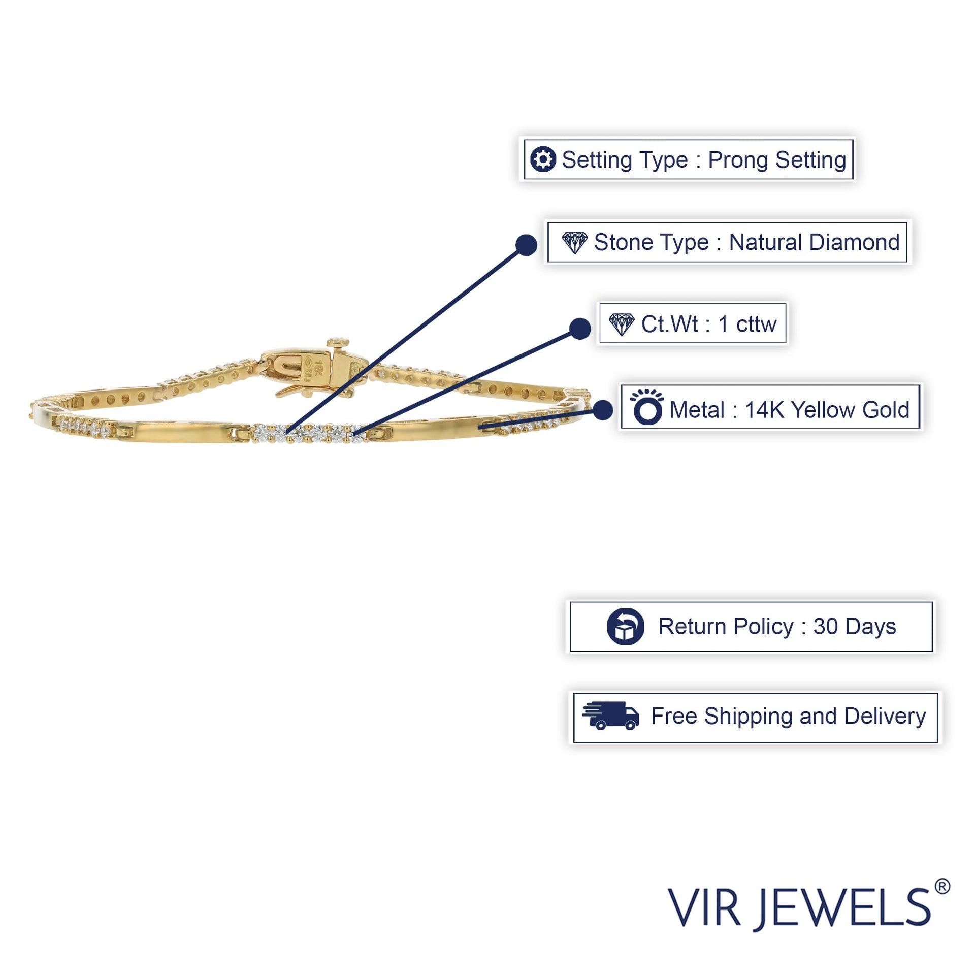 1 CT Diamond Tennis Bracelet 14K Yellow Gold