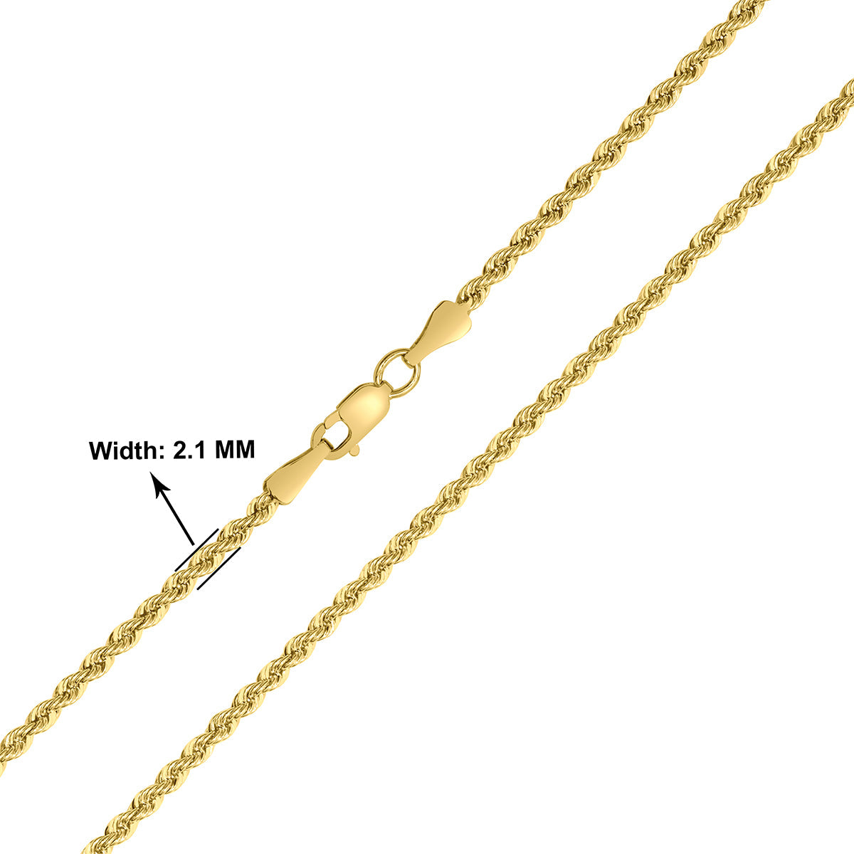 14K Yellow Gold Filled 2.1Mm Rope Chain With Lobster Clasp - 16 Inch