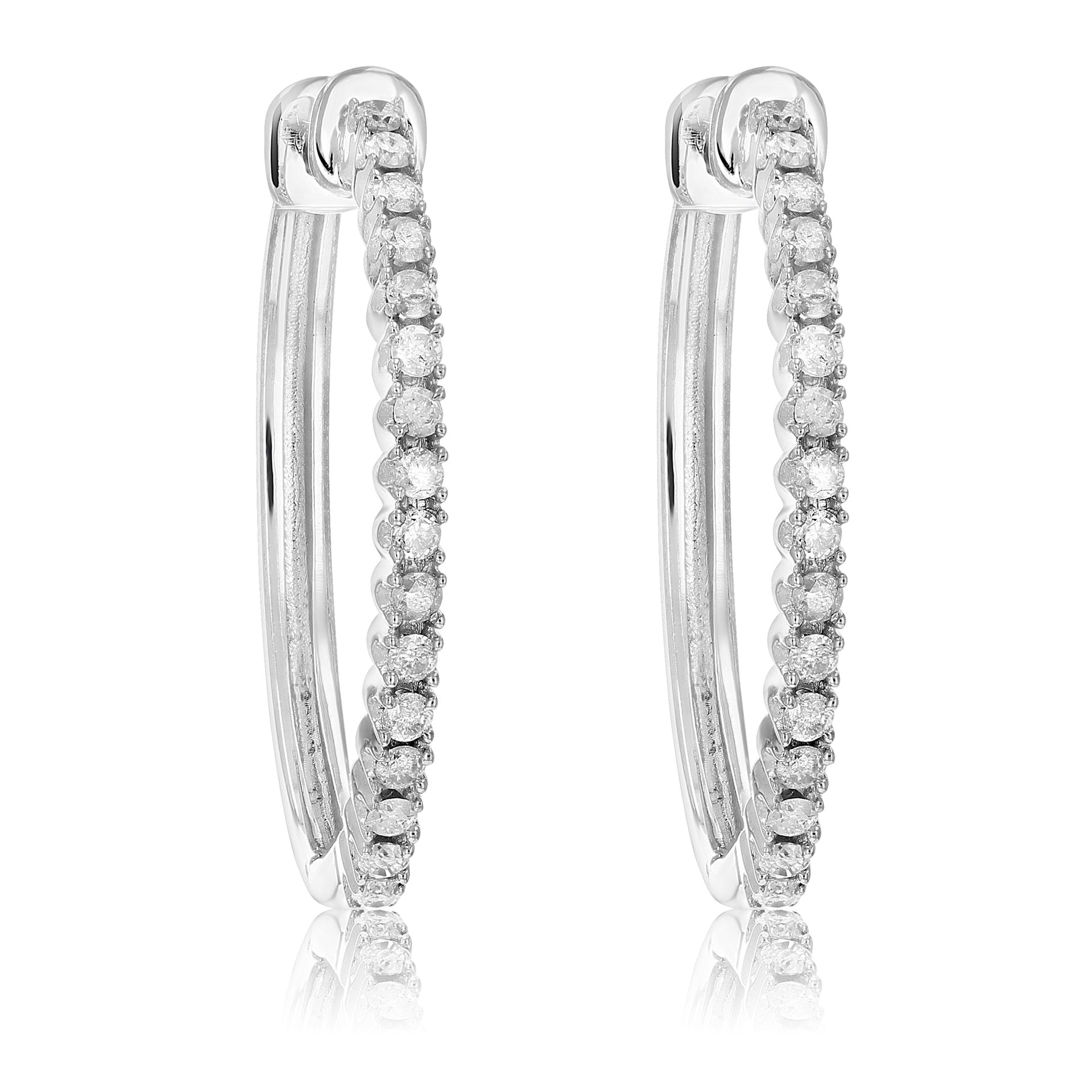 1/5 cttw Diamond Hoop Earrings .925 Sterling Silver 32 Stones Dangle 3/4 Inch