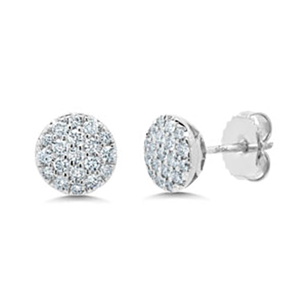 14K White Gold 0.50ct Diamond Cluster Pave Circle Earrings
