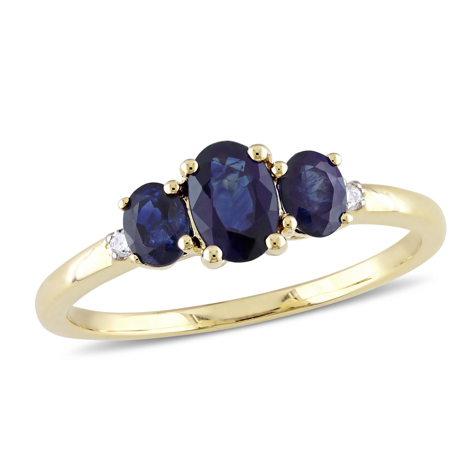Sapphire and Diamond 3-Stone Ring in 10k Yellow Gold