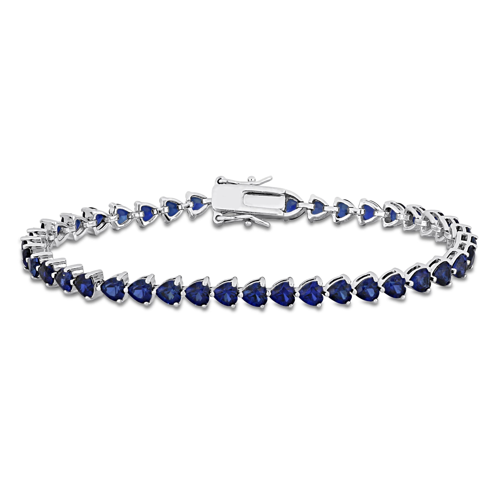 Mimi & Max 11.40 CT TGW Heart Shape Created Blue Sapphire Tennis Bracelet in Sterling Silver