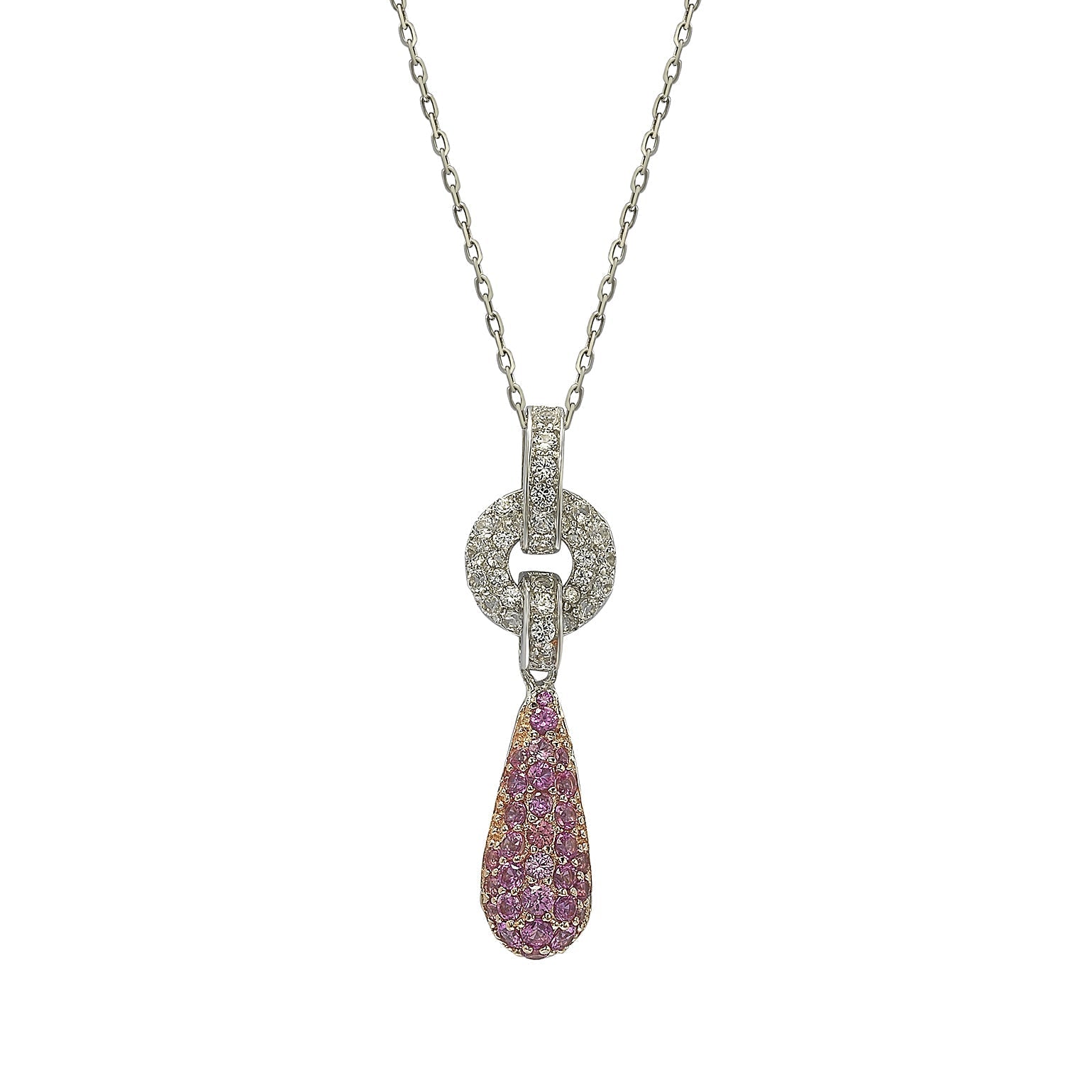 Suzy Levian Sterling Silver Sapphire and Diamond Accent Pave Tear Drop Pendant