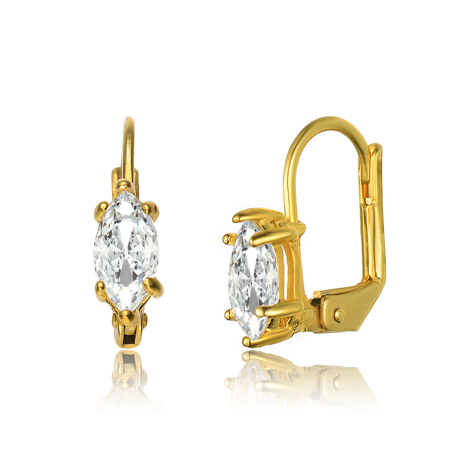 Sterling Silver Gold Plated Cubic Zirconia Leverback Drop Earrings