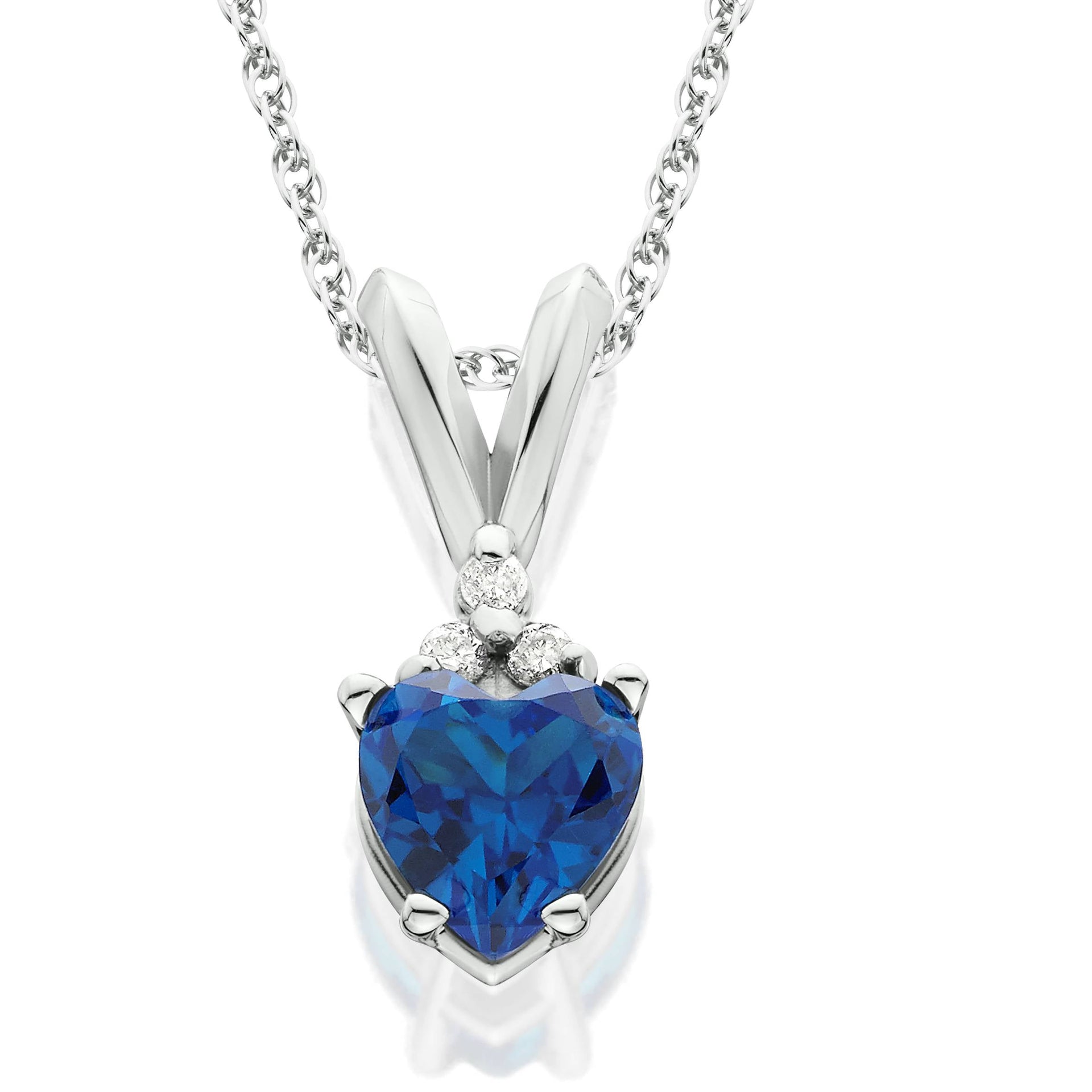 1/2 CT Diamond & Simulated Blue Sapphire Heart Pendant 14K White Gold