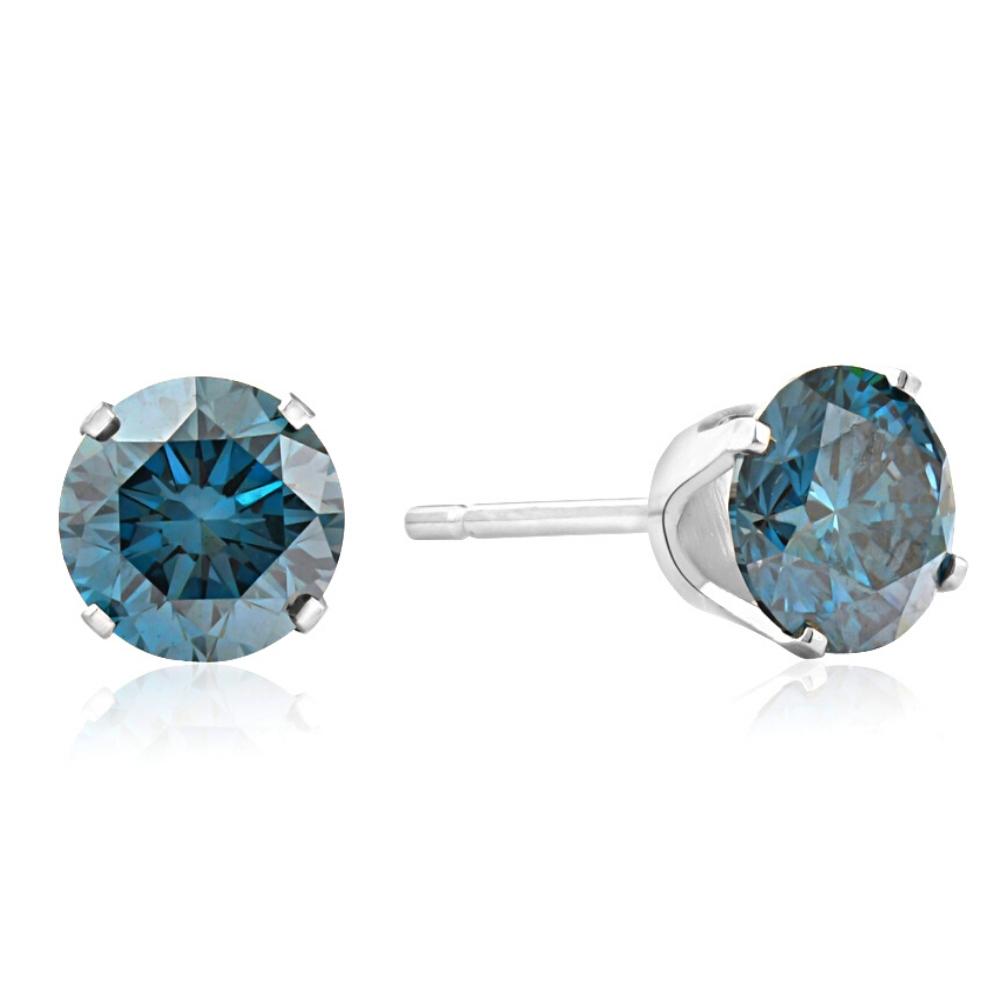 1 1/4 Ct T.W. Round Blue Diamond Studs in 14k White Gold Lab Grown