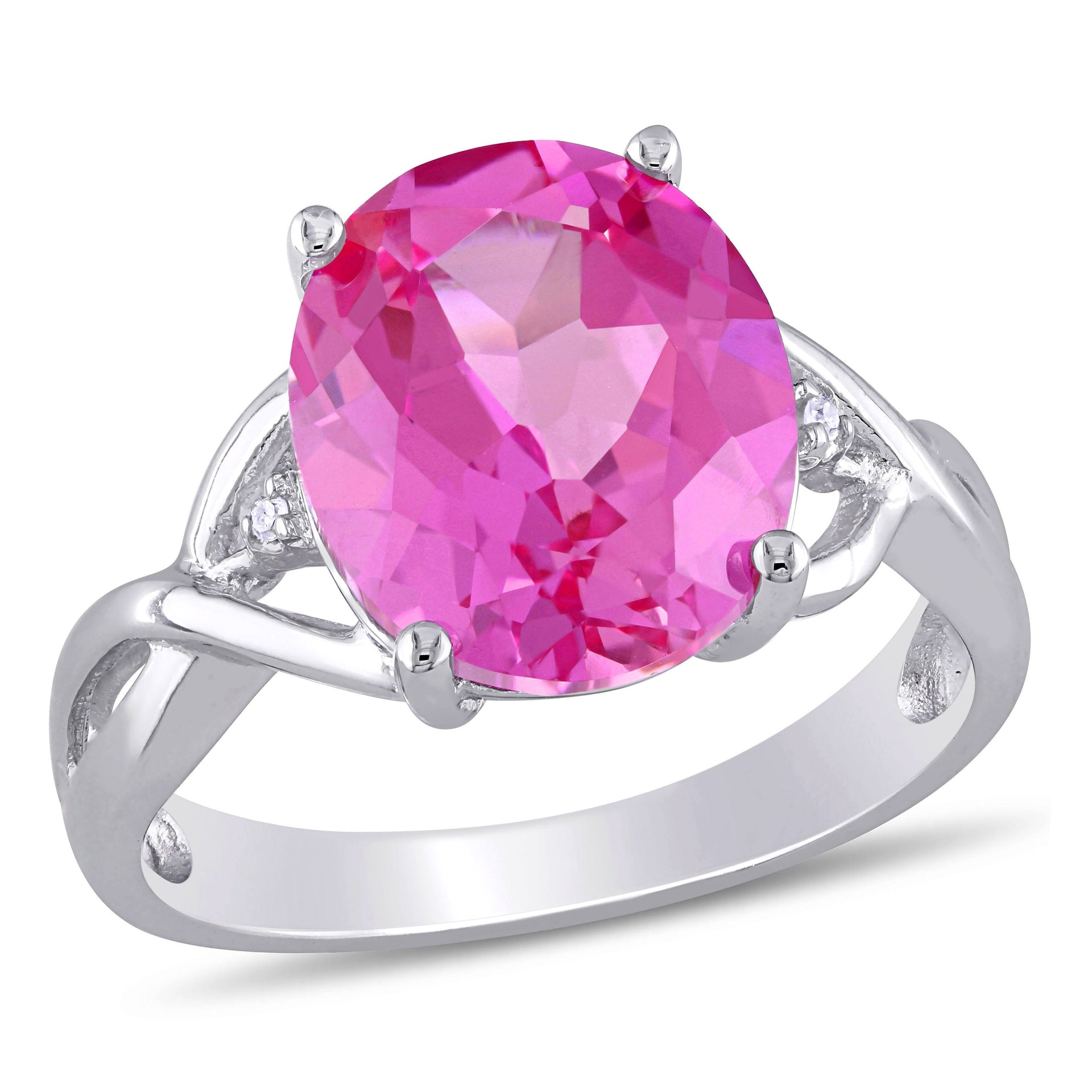 7 1/2 ct TW Oval-Cut Created Pink Sapphire and Diamond Accent Ring in Sterling Silver