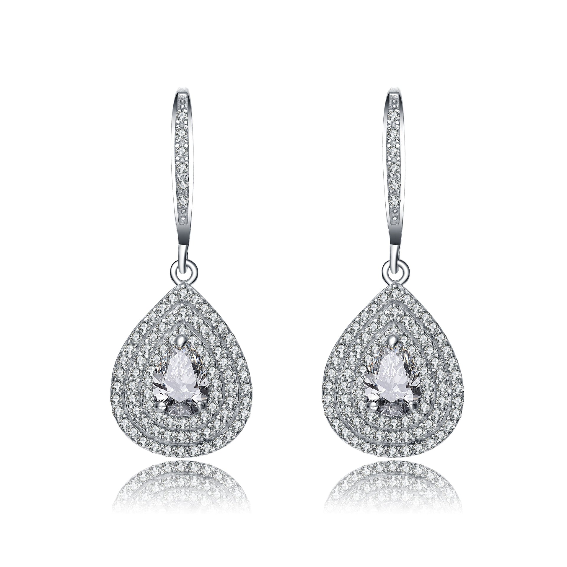 Sterling Silver Cubic Zirconia Triple Halo Earrings