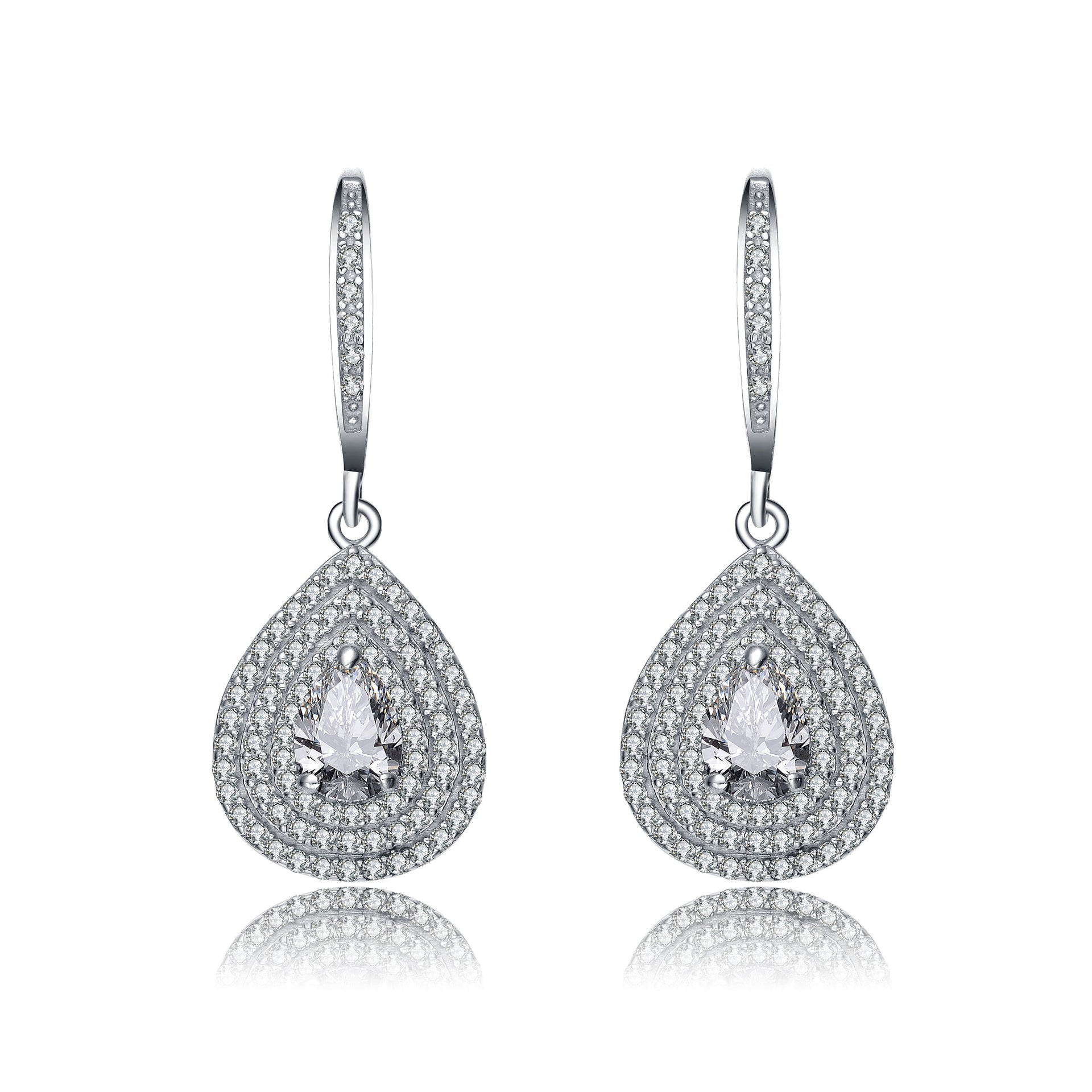 Sterling Silver Cubic Zirconia Triple Halo Earrings