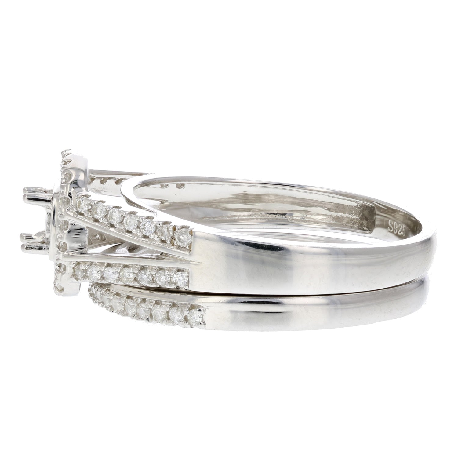 1/3 cttw Semi Mount Diamond Bridal Set with Princess Center Silver Size 7