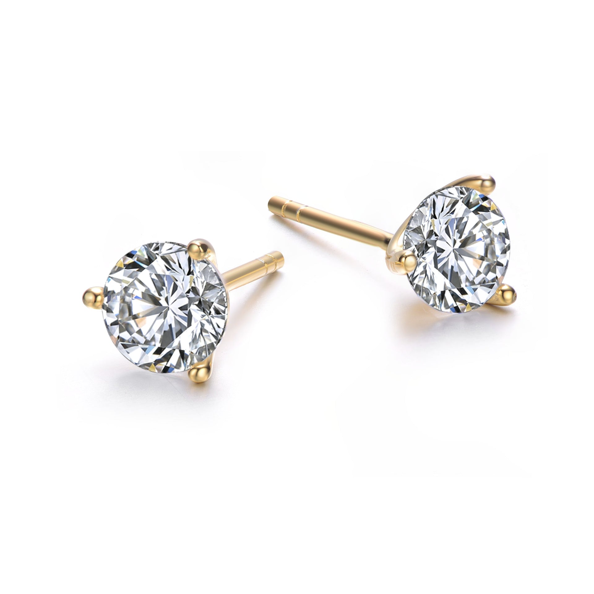 Sterling Silver Gold Plated Cubic Zirconia Solitaire Stud Earrings