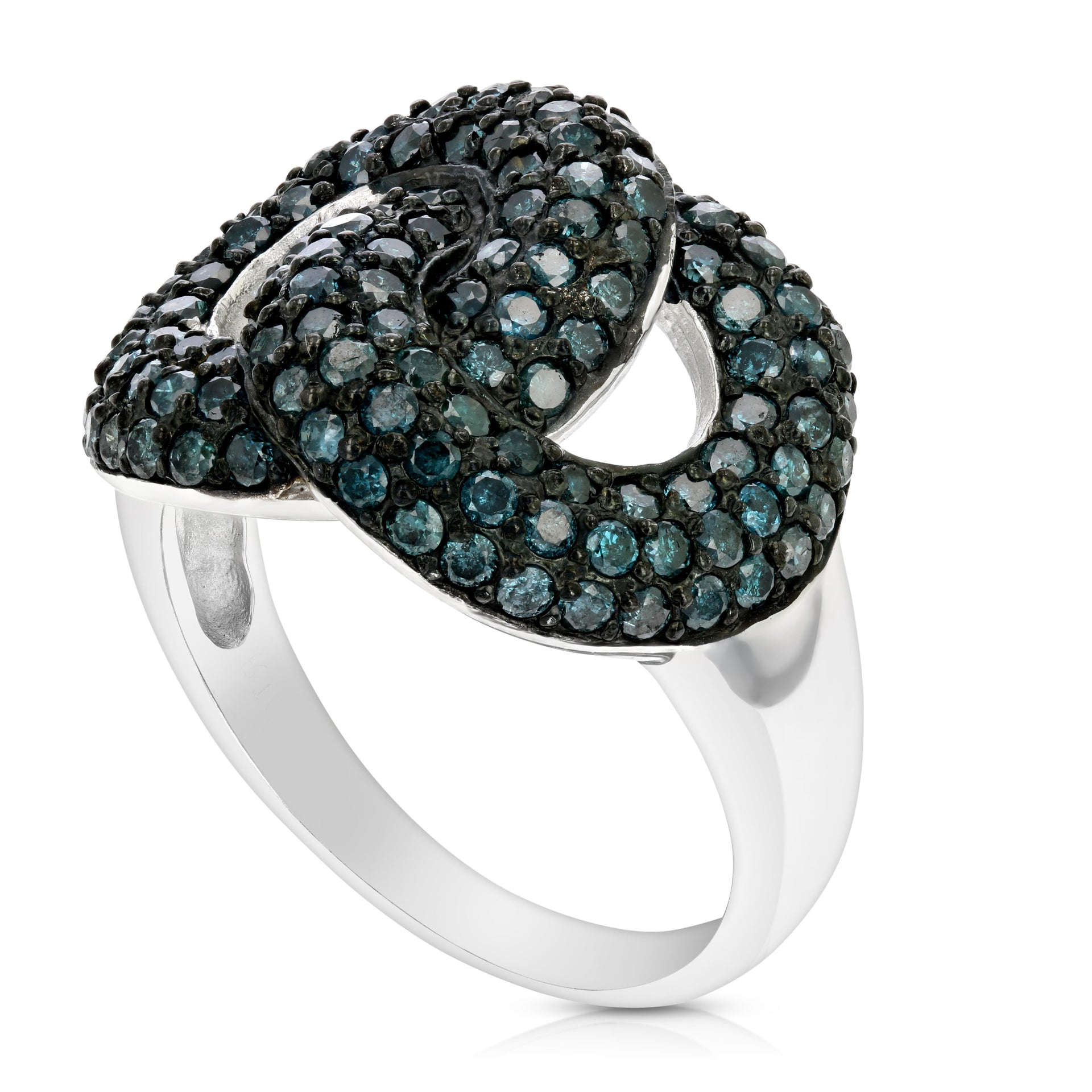 1.65 cttw Blue Diamond Ring .925 Sterling Silver with Rhodium Plating