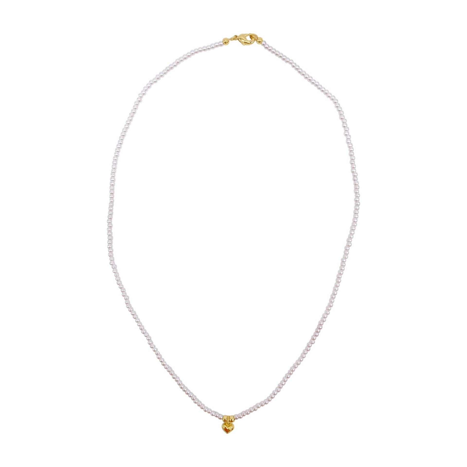 14k Gold Plated Seed Pearl And Heart Charm Necklace