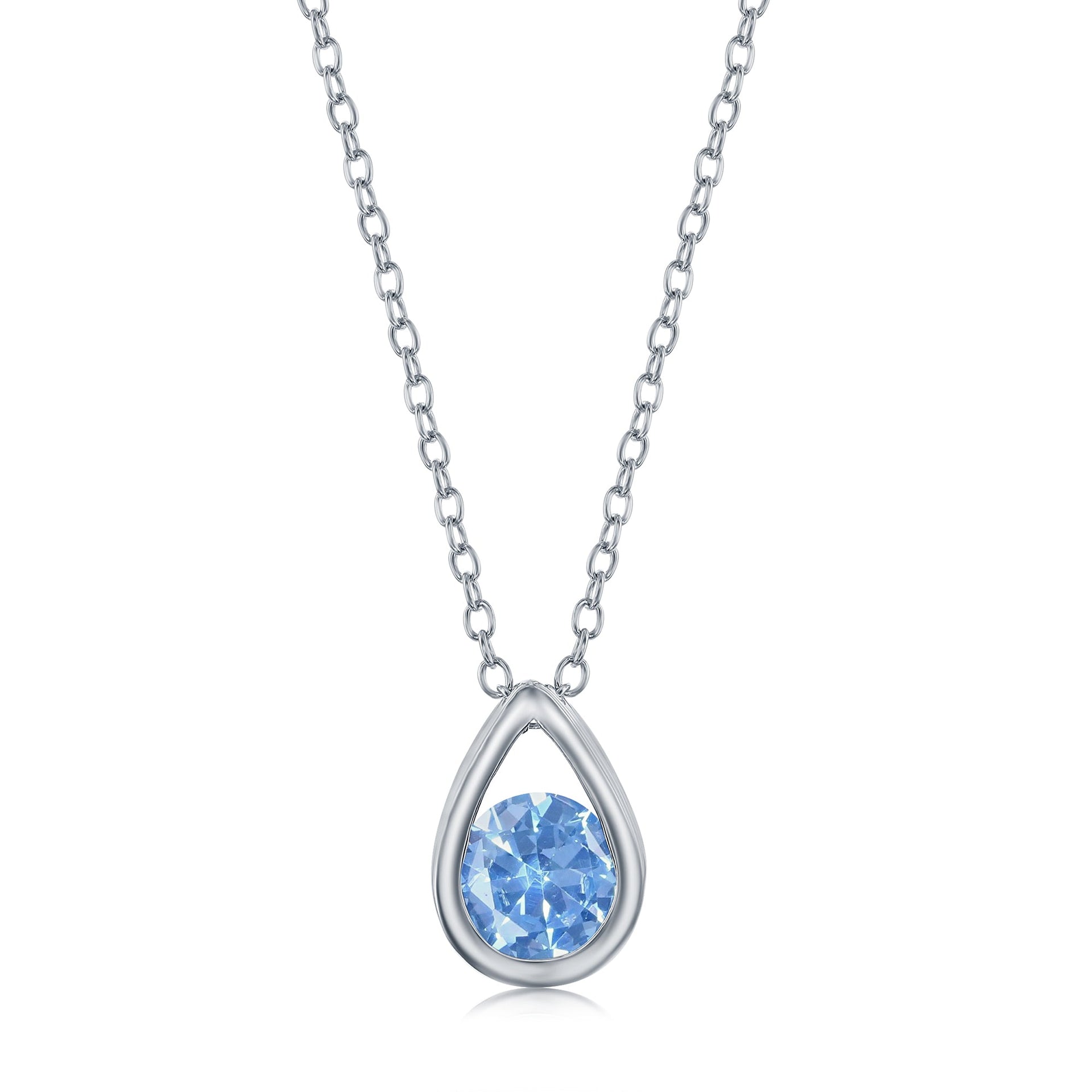 Sterling Silver Pearshaped Necklace w/Round 'March Birthstone' - Aquamarine
