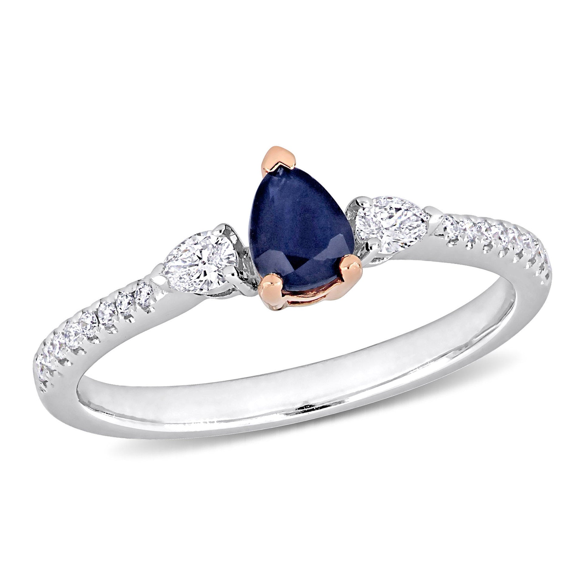 1/2 CT TGW Pear Shape Sapphire and 1/4 CT TW Diamond 3-stone Ring in 2-tone 14K White & Rose Gold